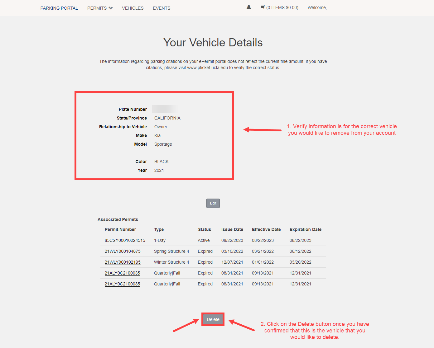 Removing a Vehicle from an ePermit Account